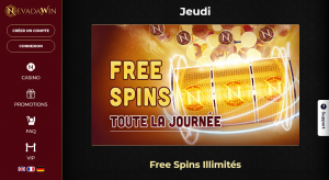 nevadawin free spins illimites le jeudi