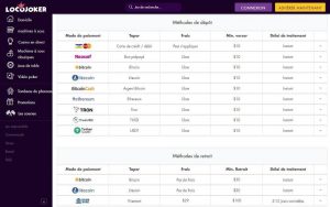 Modes de paiement autorisés sur Loco Joker Casino